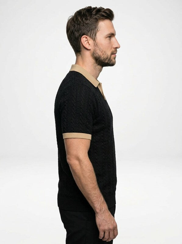 Men’s Short Sleeve Knit Polo Shirt with Contrast Detailing