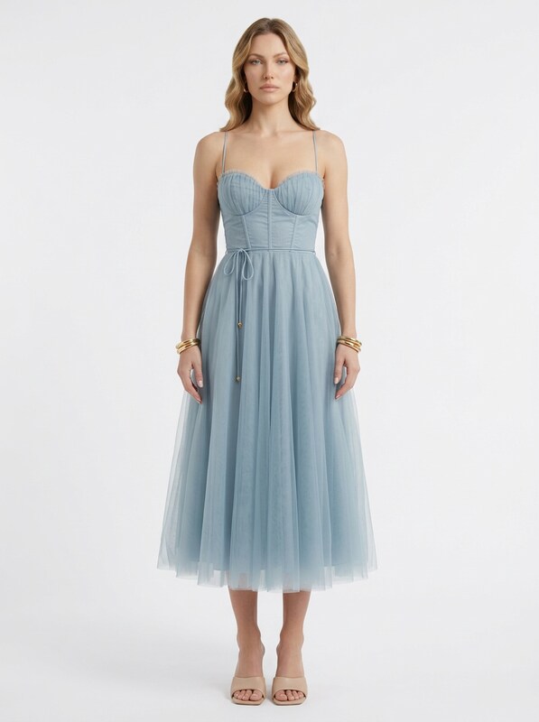 Corset Bodice Chiffon Midi Dress