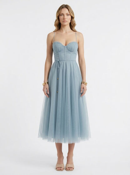 Corset Bodice Chiffon Midi Dress