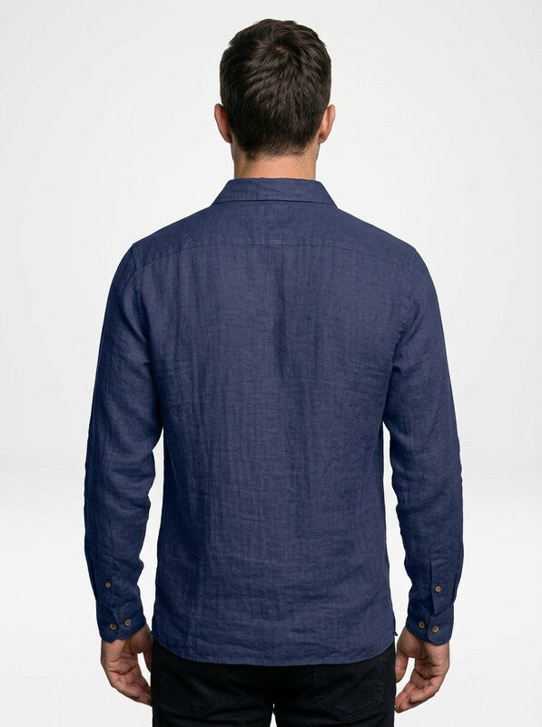 Men’s Linen Long Sleeve Polo Shirt with Relaxed Fit