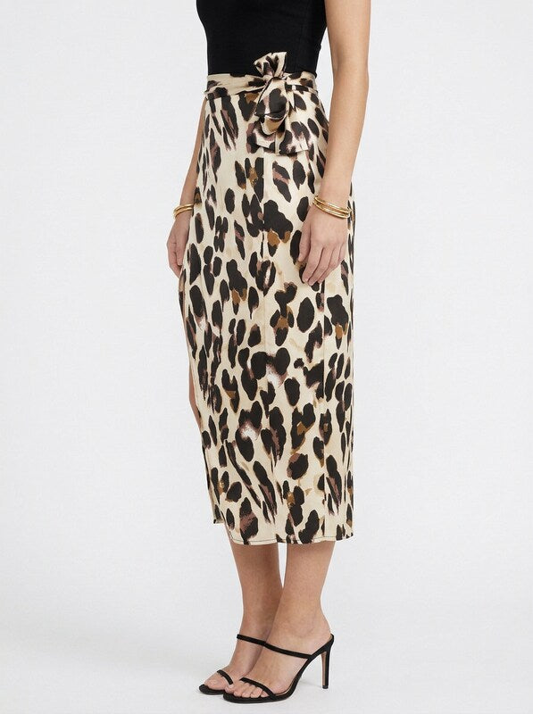 Leopard Print Midi Skirt with Side Slit