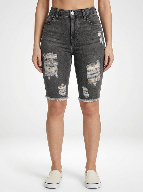 Women’s Fitted Denim Jeans Bermuda Shorts Distressed Design