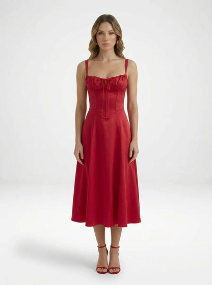 Corset Bodice Satin Midi Dress