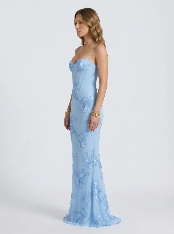 Floral Jacquard Corset Maxi Dress