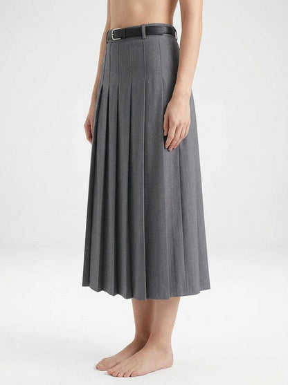 Vintage Pleated Midi Skirt with Belt