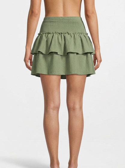 Layered Ruffle Elastic Waist Mini Skirt