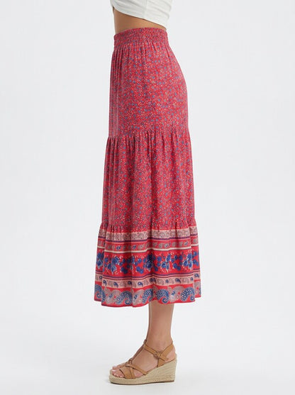 Bohemian Floral Tiered Midi Skirt