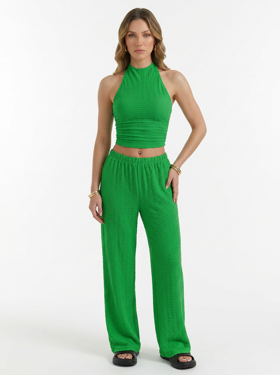 Halter Crop Top & Wide Leg Pants Two Piece Set