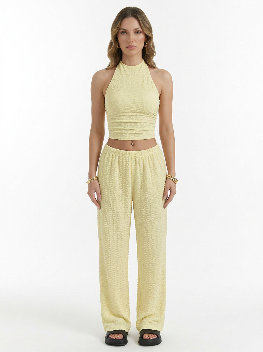 Halter Crop Top & Wide Leg Pants Two Piece Set