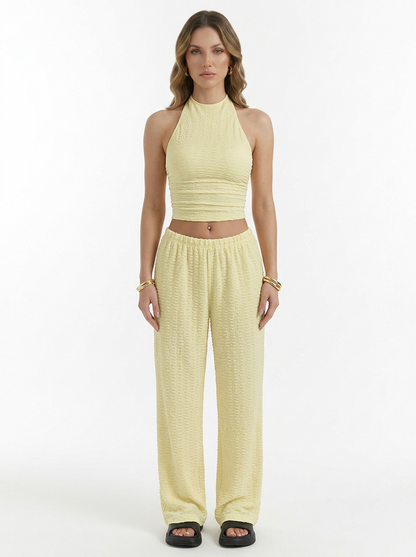 Halter Crop Top & Wide Leg Pants Two Piece Set