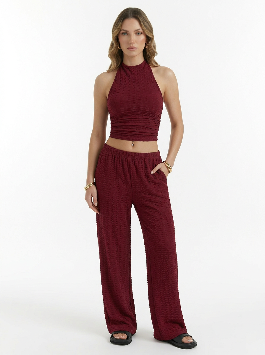 Halter Crop Top & Wide Leg Pants Two Piece Set