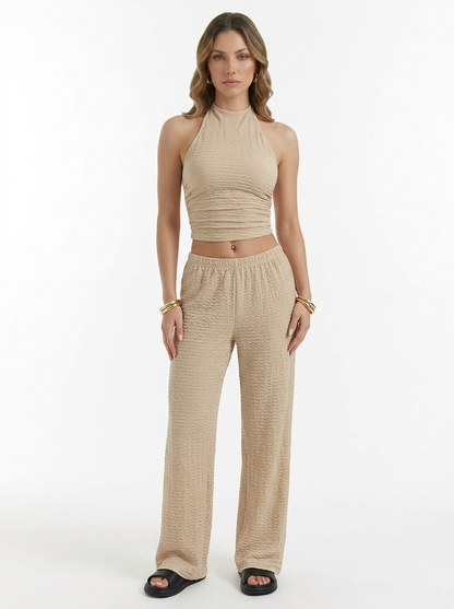 Halter Crop Top & Wide Leg Pants Two Piece Set