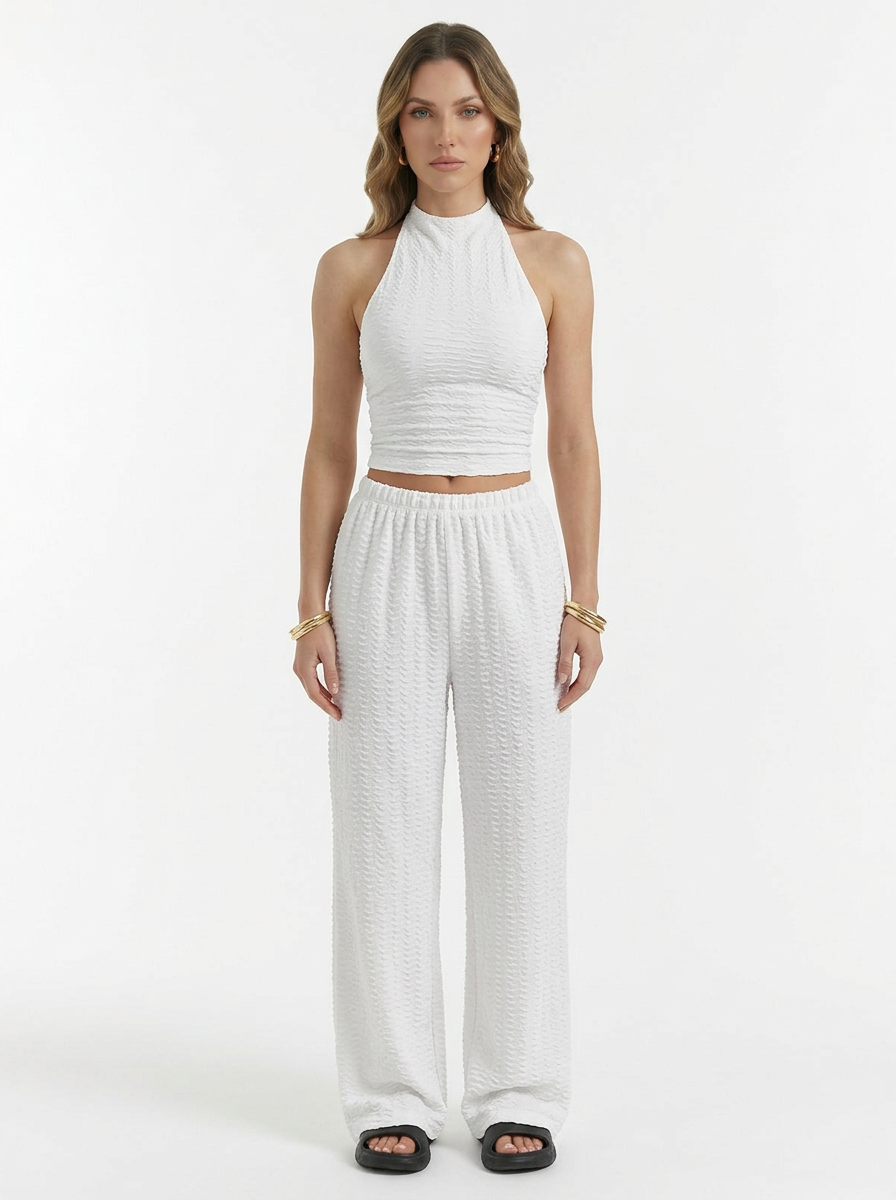 Halter Crop Top & Wide Leg Pants Two Piece Set