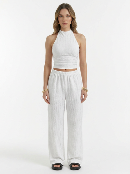 Halter Crop Top & Wide Leg Pants Two Piece Set