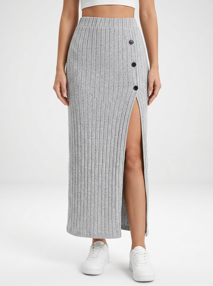 Ribbed Maxi Skirt with Side Slit