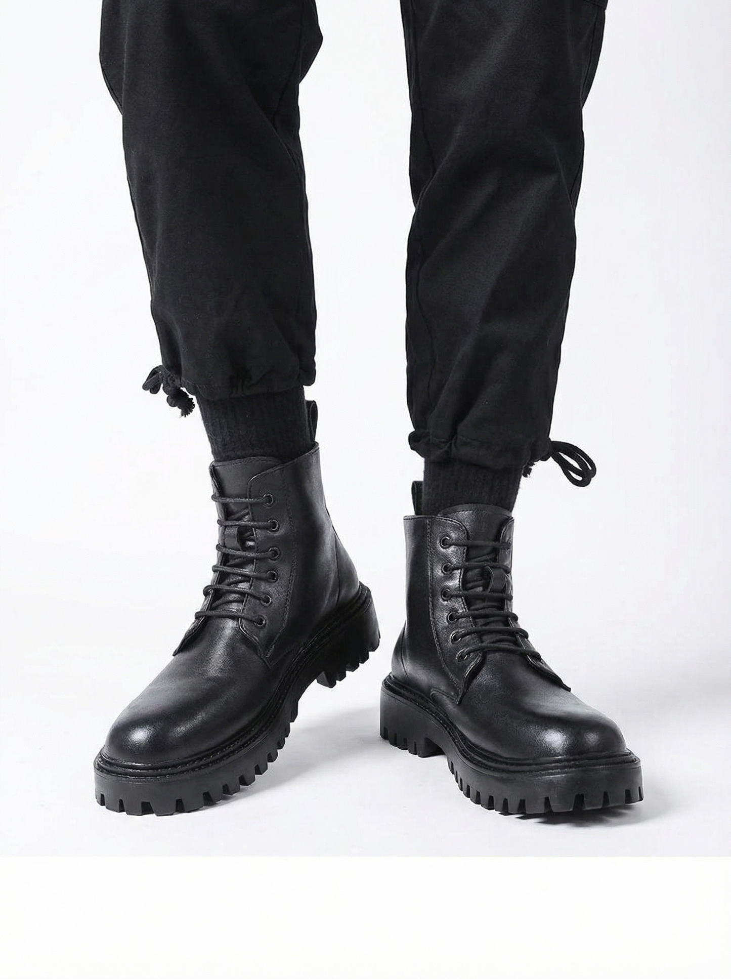 Men’s Black Mid Top Lace Up Leather Combat Boots