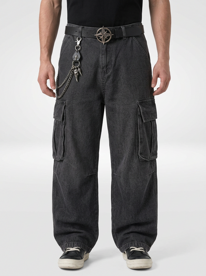 Men’s Relaxed Fit Cargo Jeans with Flap Pockets
