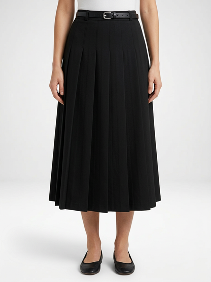 Vintage Pleated Midi Skirt with Belt
