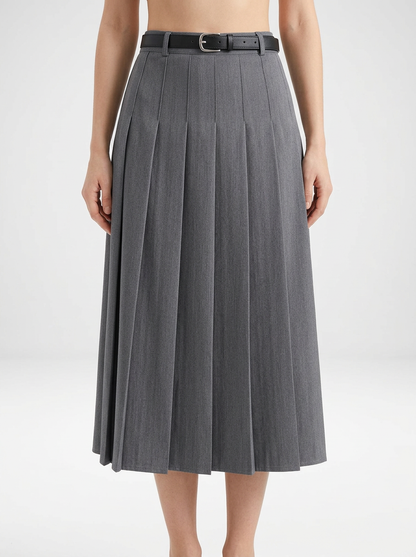 Vintage Pleated Midi Skirt with Belt