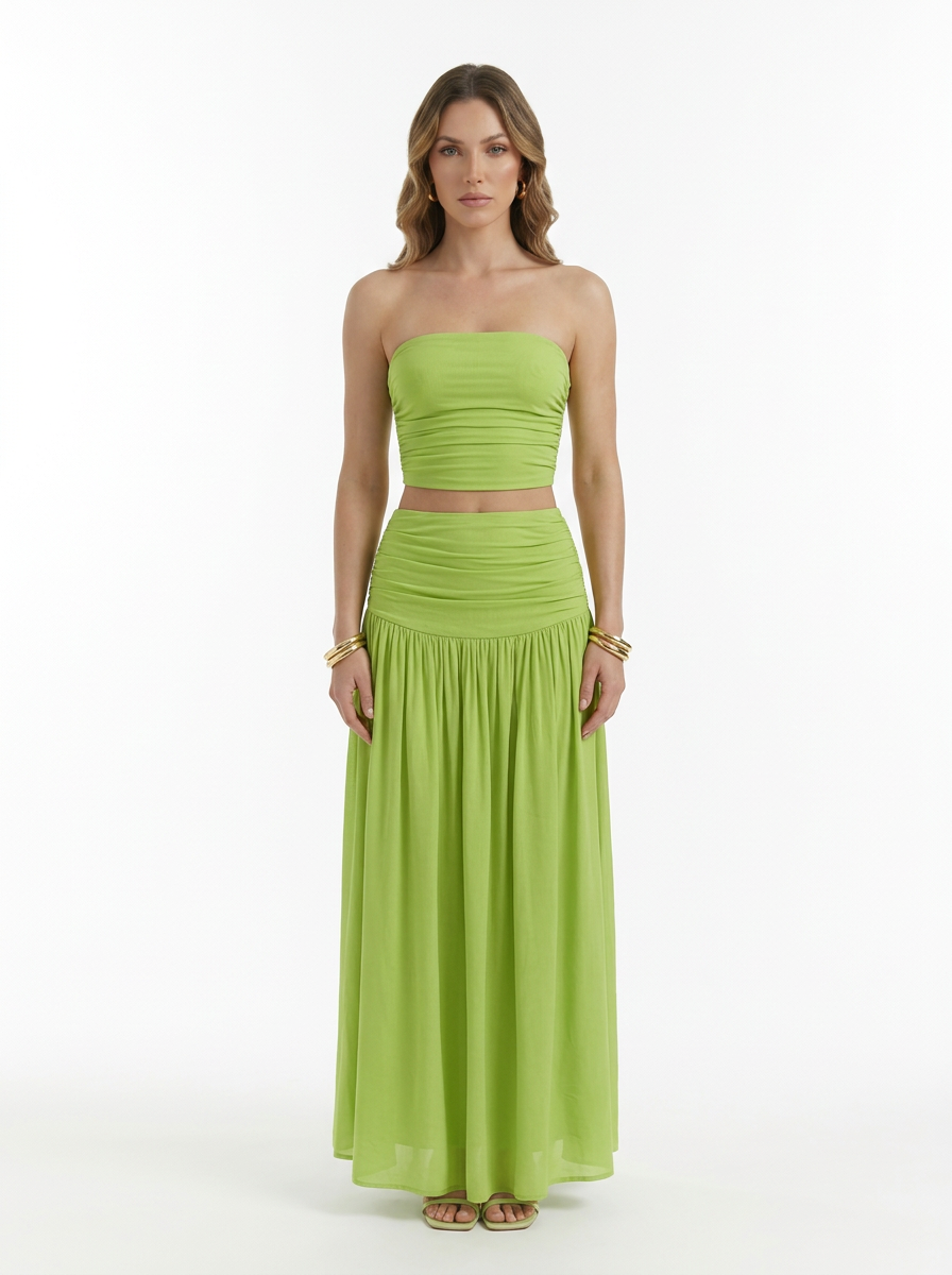 Strapless Bandeau Top & Pleated Skirt Two Piece Set