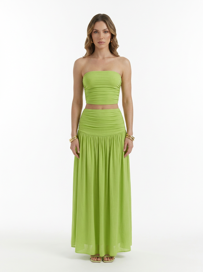 Strapless Bandeau Top & Pleated Skirt Two Piece Set